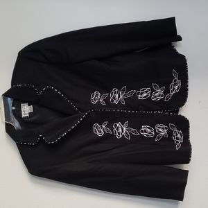 Mary McFadden, Women's Blazer, Size 12, Black with white embroidery